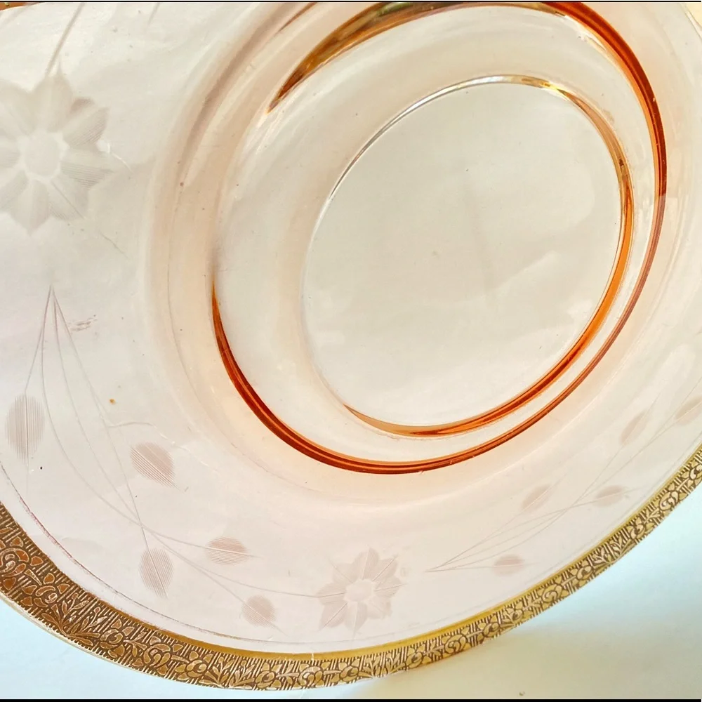 Vintage glass plate etched glass gold trim plate true vintage Art Deco glass
